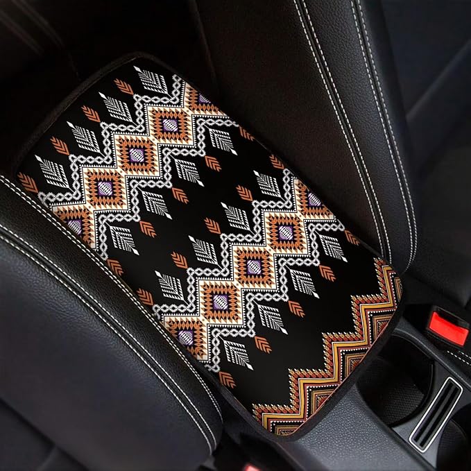 Center Console Armrest Cover Pad for Most Vehicle, Aztec Tribal Durable Armrest Cushion Protector for SUV, Truck, Car, Universal Fit Car Accessories Interior