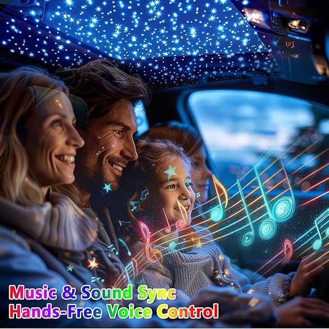 Starlight Headliner Kit 500Pcs 0.03in x 9.8ft – Twinkle Fiber Optic Car Roof Star Ceiling Lights | RGBW | Music Mode | APP & Remote Control | for Car & Home
