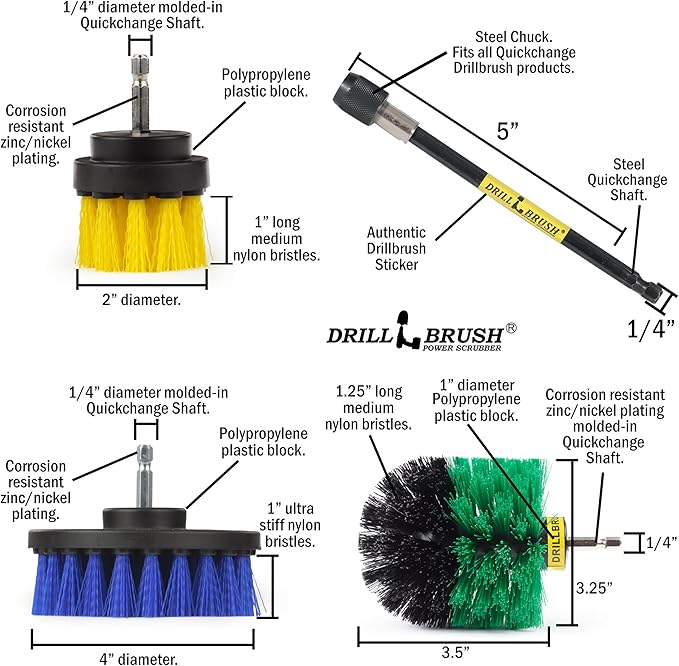 Drillbrush Shower Scrubber Drill Attachment - Car Detailing Tools - Dishwasher Safe Drill Brush Scrubber For Cleaning Tubs, Sinks, Tile, Grout, Flooring, Carpet, Leather, Seats, Boats, Kitchens, Ovens