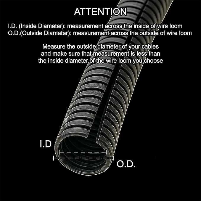 Electriduct Split Wire Loom Tubing Polyethylene Corrugated Flexible Conduit - 1.5" Nominal Size - 50 Feet - White