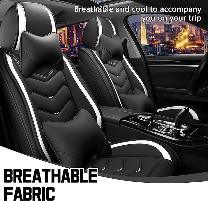 CTDS Car Seat Covers for Hyundai Kona 2018-2026, Stylish Sport Seat Cover, Premium Nappa Leather Car Seat Cover. Automobile Seat Covers Sets.(Luxury 2 Seats/Black White)