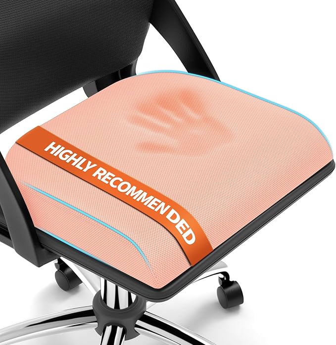 Large Seat Cushion, Memory Foam Cushion for Long Sitting Hours on Office Chair, Home & Car, Non-Slip Chair Pad for Relieving Back & Sciatica & Hip & Coccyx Pain (Pink)