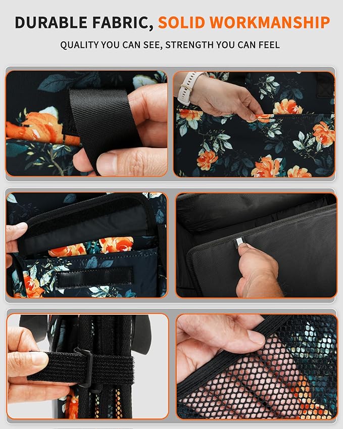 SIBOFUEGO Sturdy Car Trunk Organizer – Large Capacity Trunk Organizer for SUVs & Sedans, Hard-Shell One-Piece Design with Cute Print, Collapsible and Durable Car Organizers (Flower 70L)