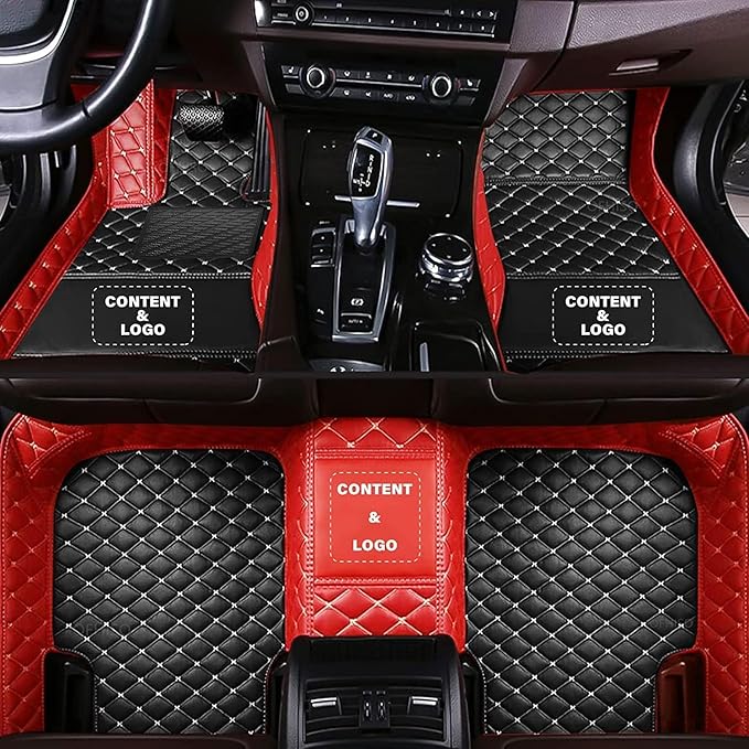 Customize Making Car Floor Mats for 99.99% Sedan SUV Pickup Truck Full Coverage Men Women Cute Leather Protection Pads Non-Slip Floor Liners (Black+Red Side)