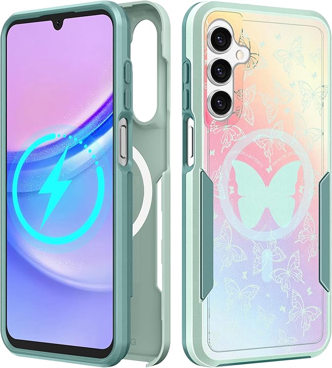 for Samsung Galaxy A14 5G Phone Case - Compatible with MagSafe Women Girls Cute Magnetic Protective Cover Kawaii Girly Butterfly Heavy Duty Shockproof Design for Samsung Galaxy A14 5G Cases