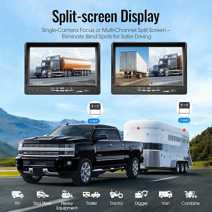7" AHD1080P Wired Backup Camera System, DVR Rear View Camera, IP69 Waterproof IR Night Vision, 20G Vibration-Proof for Trailer/Tractor/Truck/Combine/Caravan/Skid Steer/Heavy Equipment/UTV, Y6
