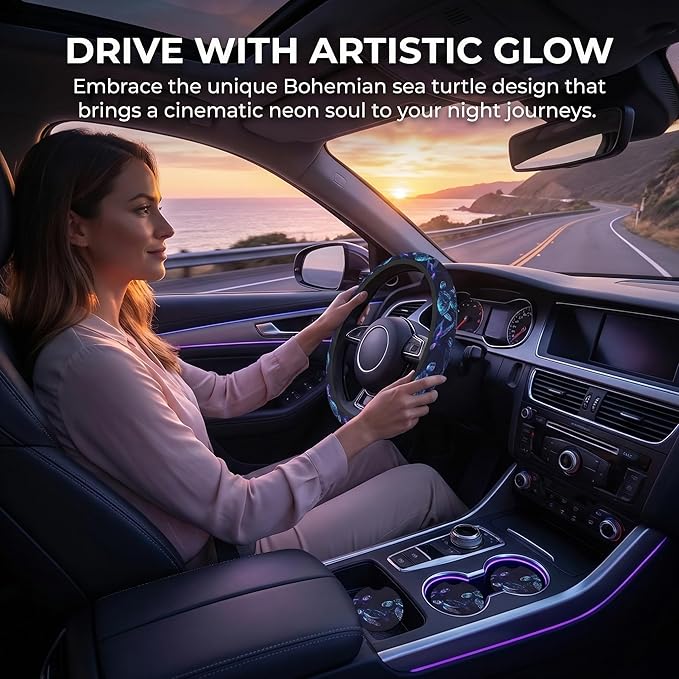 Sea Turtle Steering Wheel Cover - Bule Sea Turtle Steering Wheel Cover Anti-Slip Breathable Universal 14-15 Inch Car with 2 Pcs Car Coasters Suitable Men Women