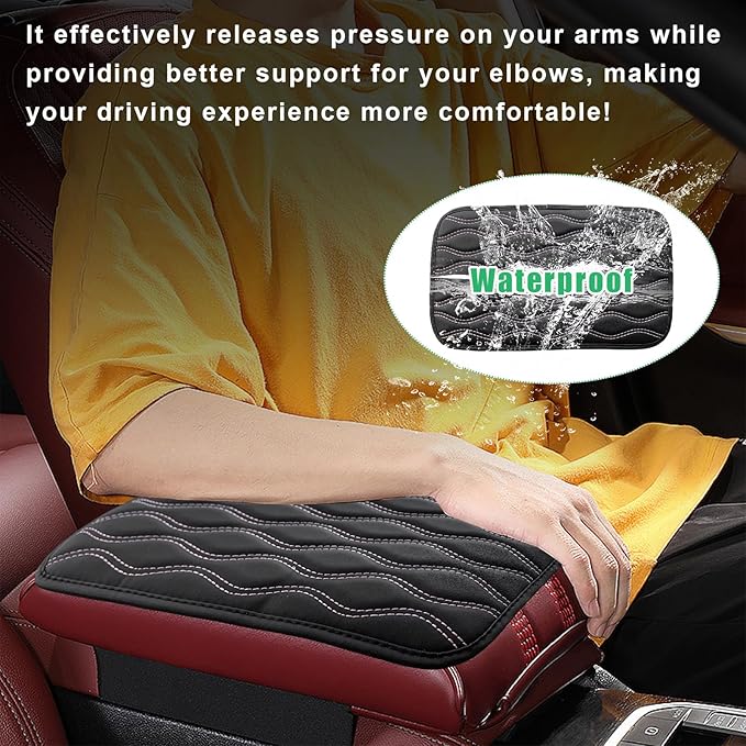 Car Center Console Pad, Waterproof Auto Armrest Seat Box Cover, PU Leather Arm Rest Protector Cushion Pad, Universal Vehicle Interior Protection Accessories for Car SUV (Black & Pink)
