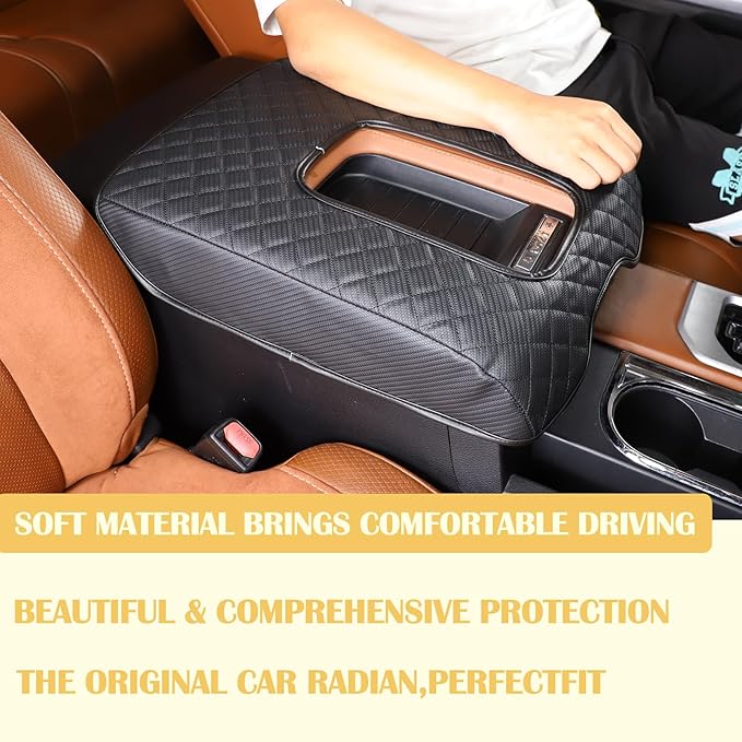 Center Console Armrest Cover Kit,Console Armrest Cushion Automotive Customized Console Armrest Cushion, Fit for Toyota Tundra 2014-2020 Accessory Organizer Protector (Plaid - Carbon fiber pattern)