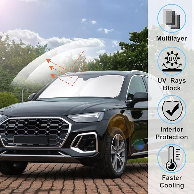 Windshield Sun Shade Fit for 2018 2019 2020 2021 2022 2023 2024 2025 2026 Audi Q5 Accessories Front Window Sunshade Shield Blocker Keeps Car Cool