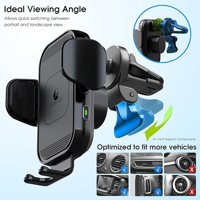 [Upgraded Version] ZeeHoo Wireless Car Charger,15W Qi Fast Charging Auto-Clamping Car Mount,Windshield Dash Air Vent Phone Holder for iPhone 14 13 12 Mini 11 Pro Max,Samsung S22,etc.(Black3)