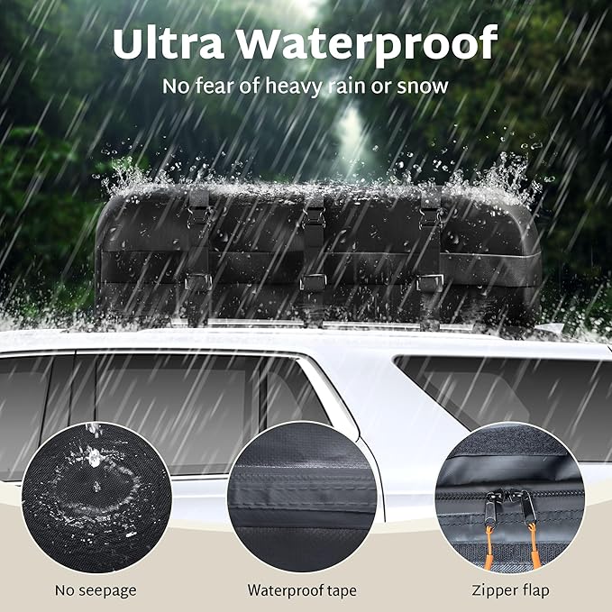 iBirdie Roof Rack Cargo Carrier 18.1 Cubic Feet, Soft-Shell Rooftop Cargo Box, Waterproof Heavy Duty 1200D for Car with/Without Roof Rack, Includes Anti-Slip Mat, Door Hooks, 46x34x20 inches