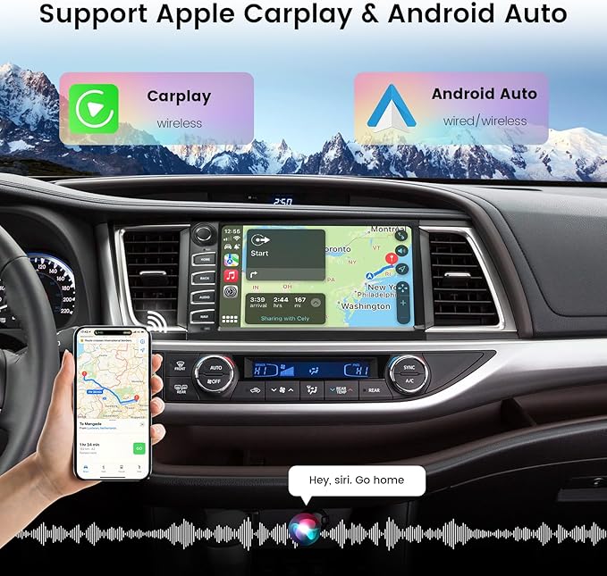 10.2 QLED Car Radio for Toyota Highlander 2015-2019, Android 13 Head Unit, 8+256GB with Carplay & Android Auto, GPS Navigation, DTS, 4GLTE/5G WiFi, Vivid 13