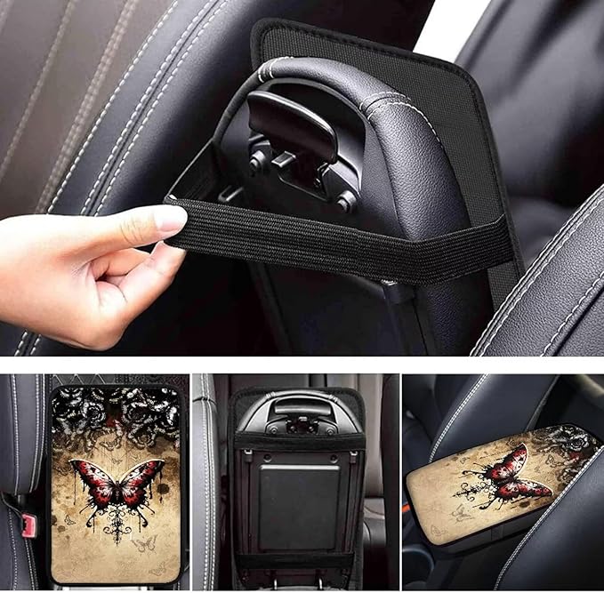 Dreaweet Gothic Butterfly Center Console Cover Car Accessories Interior Soft Comfort Vehicle Center Console Armrest Cover Pad Universal Fit Most Cars SUV Sedan
