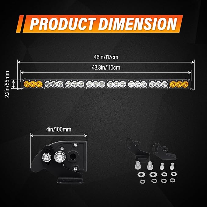Willpower 44 inch LED Light Bar Single Row White Amber Dual Color 240W Off Road Light Bar Spot Flood Combo LED Work Light Truck UTV 4x4 Cars SUVs ATVs Boats Fog Driving Light with Wiring Harness kit