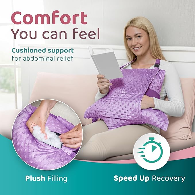 Zomaple Recovery Hysterectomy Pillow with Strap, Gel Pack & Lumbar Support – Post Abdominal Surgery Must Haves – Ideal for C-Section, Laparoscopic & Hernia Healing Comfort