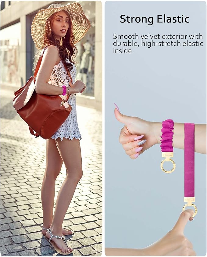 WEESMILE Keychain Wristlet, Stretchy Key Chain for Car Keys with D ring, Cute Scrunchie Wrist Bracelet for Women Men