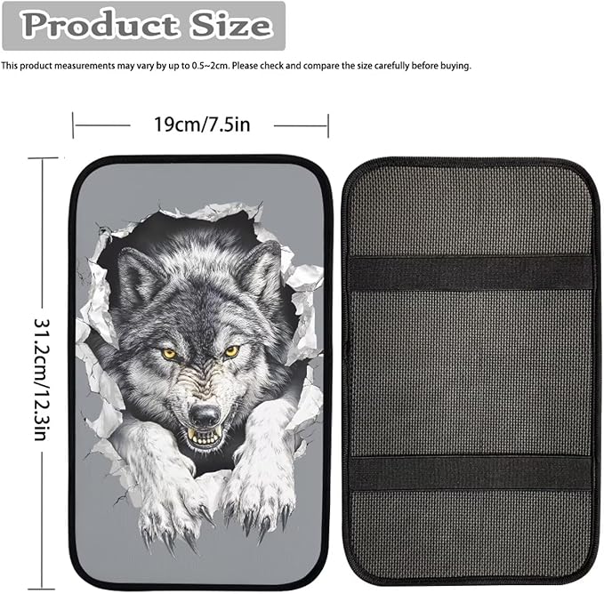 Wolf Print Car Center Console Armrest Cover Pad Universal Decorative Armrest Cover Pad for Truck Sedan SUV, Car Interior Decor Accessories