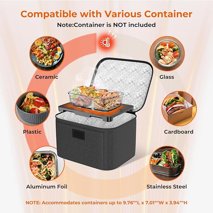 Portable Electric Lunch Box Food Heater,12V/24V/110V 3-in-1 Food Warmer Box, Mini Portable Oven Car Food Warmer, Heated Lunch Bag for Adults Office Travel Work Truck Meal Reheating