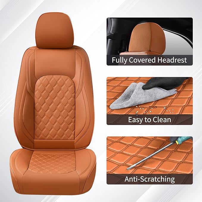 Huidasource Tacoma Car Seat Covers Brown Fit for 3rd Gen Toyota Tacoma 2016-2023 Double & Crew Cab SR SR5 Limited TRD Sport/Pro/Off Road, Front & Back Leather Truck Seat Cover (Full Set/Brown)