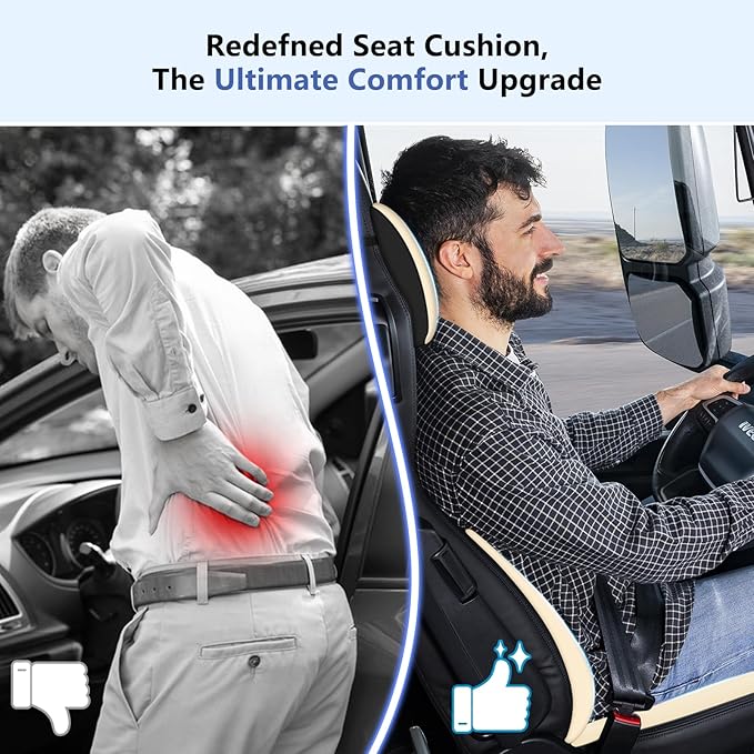 Car Seat Cushion with Neck Pillow & Lumbar Support Back Sciatica Tailbone Pain Relief Car Pillows Ergonomic Memory Foam Back Support for Driving Seat Office Chair Wheelchair 3 Pcs Beige