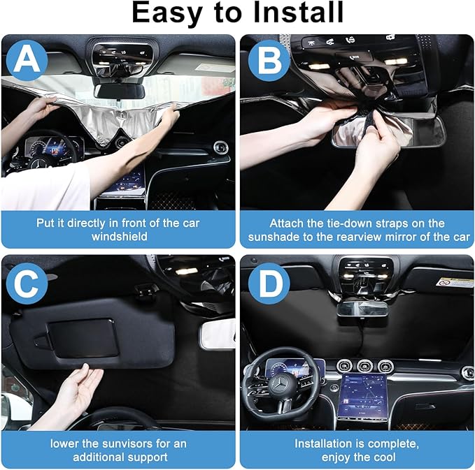 Kairiyard 2Pcs Car Windshield Sun Shade, 240T Thickened Foldable Sun Shade for Car Windshield Blocks Sun, Heat, Keep Vehicle Interior Cool (57.09x 31.5inch)