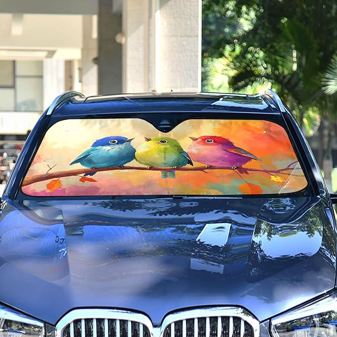 xigua Three Birds Car Windshield Sunshade Foldable Front Window Sun Visor Protector for Car,SUV,Truck - Keep Vehicle Cool,55 x 27.6 Inch