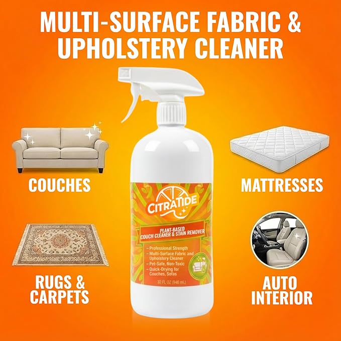 Plant-Based Couch Cleaner & Stain Remover Spray – Upholstery & Fabric Cleaner for Sofas, Couches & Car Interiors – Pet & Kid Safe, Non-Toxic, Eco-Friendly, Made in USA