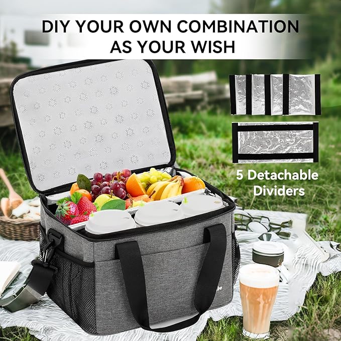 6 Cups Drink Carrier for Delivery, Reusable Cup Holder with Handle, Insulated Collapsible Drink Carrier, Adjustable Dividers, Shoulder Strap, Portable Cooler Tote Bag for Delivery, Travel, Car (Grey)