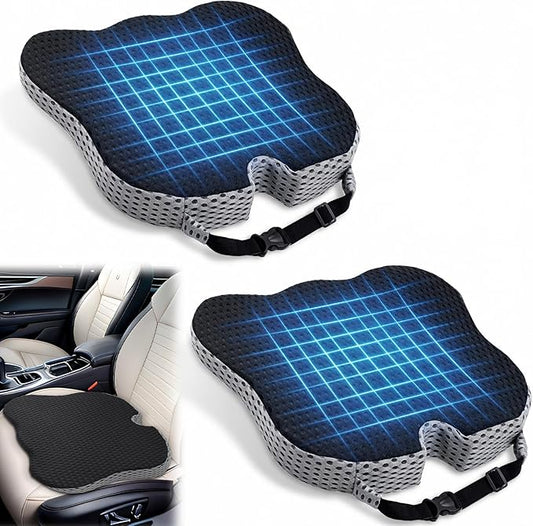 2 Pack Wedge Car Seat Cushion, Memory Foam Seat Cushion with Adjustable Strap for Car and Truck, Sciatica and Back Pain Relief, Comfort for Anti Slip and Breathable, Office, Long Drive