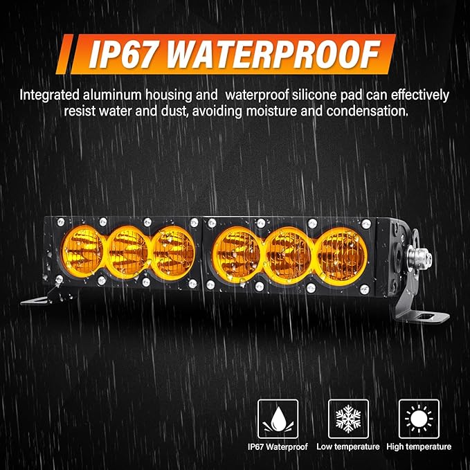 AUXTINGS 12 inch Single Row Amber LED Light Bar 60W Off Road Light Bar Flood Beam LED Work Light Truck UTV 4x4 Cars SUVs ATVs Boats Fog Driving Light with Wiring Harness kit