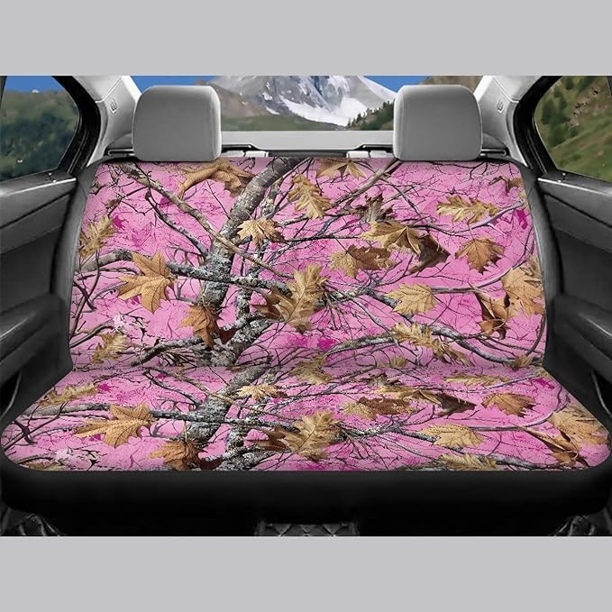 KEIAHUAN Camo Hunting Car Accessories Auto Front and Rear Seat Covers Fit Most Vehicle Truck,SUV, reathable Elastic Front Saddle Blanket Rear Split Bench Protection Cover, Pink