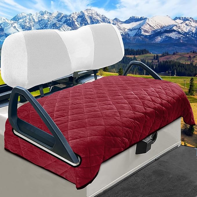 YOKYHOM Golf Cart Seat Covers for 2 & 4 Passenger Carts, Thick Short Plush with Non-Slip Backing, Ultra Soft Seat Towel Blanket, Fits EZGO, Club Car, Yamaha, 51"x30.5", Wine Red