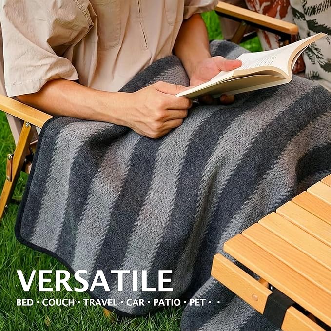 PuTian Merino Wool Camp Blanket - 36" x 63" Great for Bed Couch Camping Outdoors Travel Emergency -Large Warm Soft Washable Wool Throw