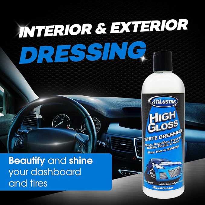 High Gloss White Dressing, Vinyl, Rubber, and Plastic Restorer for A Super Shine Finish, Car Detailing Trim, Mold, and Tire Dressing, Quick Dry, Low Sling Formula, Bubblegum Scent, 16 oz