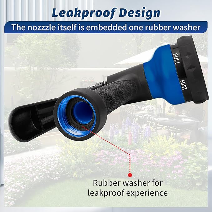 AUTOMAN-Garden-Hose-Nozzle, 2 Pack ABS Water Spray Nozzle with Heavy Duty 7 Adjustable Watering Patterns,Slip Resistant for Watering Plants,Lawn& Garden,Washing Cars,Cleaning,Showering Pets - Blue