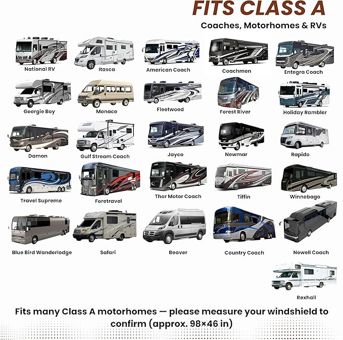 RV Windshield Sun Shade | fits Class-A | Certified 99.87% UVB & 99.02% UVA Protection Sun Shade. Award Winning Sunshade for Car Windshield with Patented Technology. Car Window Shades by Kinder Fluff