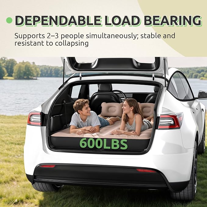 GOOBED Inflatable SUV Camping Mattress with Pump & Accessories, 10-Inch Thick Air Bed with Pillows, Storage Bag & Patch Kit, Fits 4Runner, Jeep, and Most Midsize to Large SUVs (Gray)