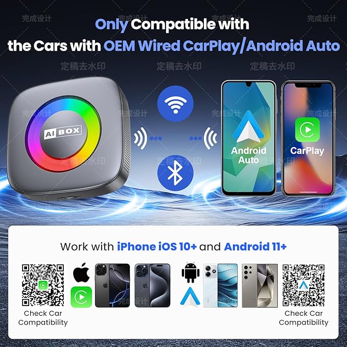 3-in-1 Wireless CarPlay/Android Auto Adapter Compatible with Netflix/YouTube/TikTok for iPhone & Android, Plug & Play Dongle for Car with Wired CarPlay, Smart AI Box with WiFi and Bluetooth 5.3