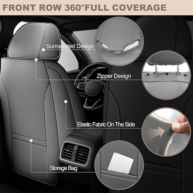 TTX LIGHTING for Subaru Forester 2007-2026 Seat Covers: Waterproof Leather Seat Protector with Airbag Compatible (2 Front Seats,Black&Gray)