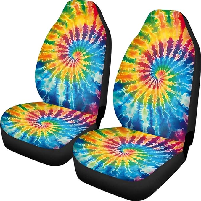BIGCARJOB Tie Dye Theme Car Interior Accessories Sets Hippie Tie Dye Car Seat Cover Set for Front Seat Only 2 Pieces Auto Seat Accessories Vehicle Bucket Seat Protector