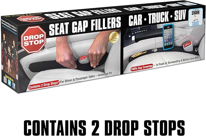 Drop Stop - The Original Patented Car Seat Gap Filler (AS SEEN ON Shark Tank) - Set of 2 and Slide Free Pad and Light