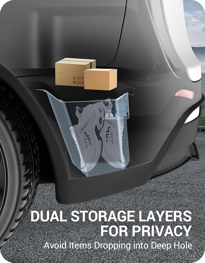 BASENOR 2021-2026 Tesla Model Y 7-Seater Trunk Storage Bins, (Proprietary Design) Trunk Organizer with Carpeted Lid, Rear Trunk Side Storage Box for 7 Seat Model Y Interior Accessories