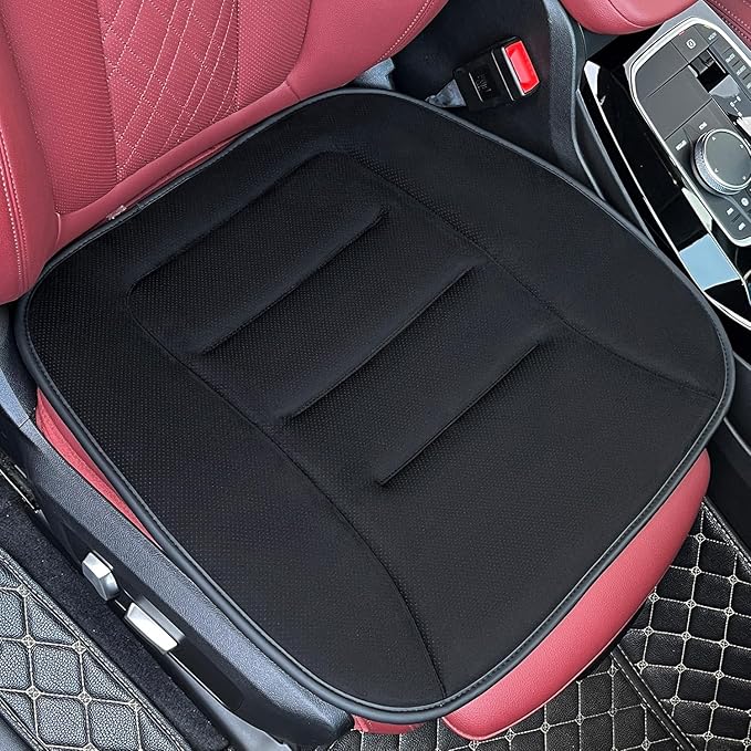 SUTILA Car Seat Cushion Pad 1inch Thick Comfort Seat Protector for Car Driver Seat Office Chair Home Use Memory Foam Seat Cushion with Non Slip Bottom, 20inch x 19.5inch (Black)