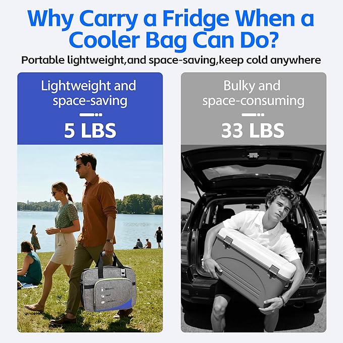 26Q Portable Electric Car Cooler Bag with Active Cooling, Dual Zones, and 38dB Silent - 3 Layer Insulated Temperature Buffer for Road Travel, Camping, Gift