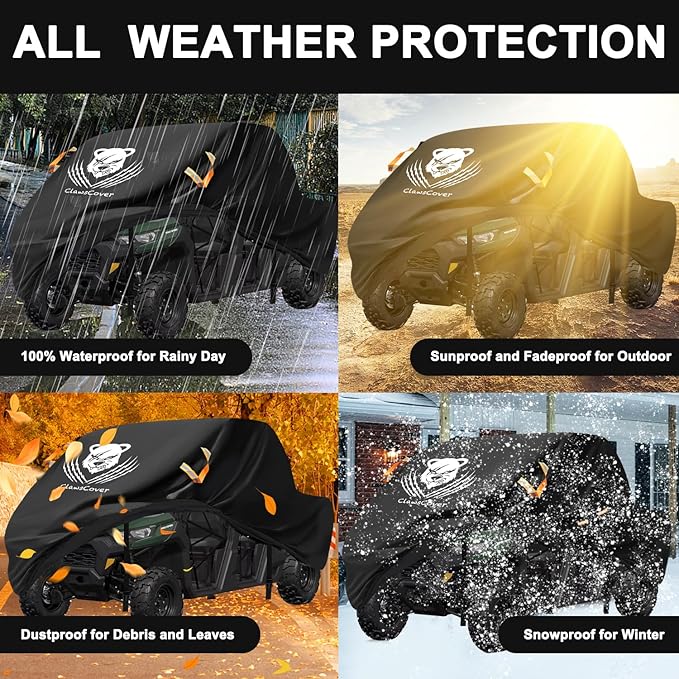 UTV Cover 4 Seater Waterproof Outdoor,Side by Side ATV Covers,Durable Anti-UV and All Weather Protection, Compatible with Polaris Ranger RZR Can-am Yamaha Honda Kawasaki Storage,160" Lx65 Wx80 H