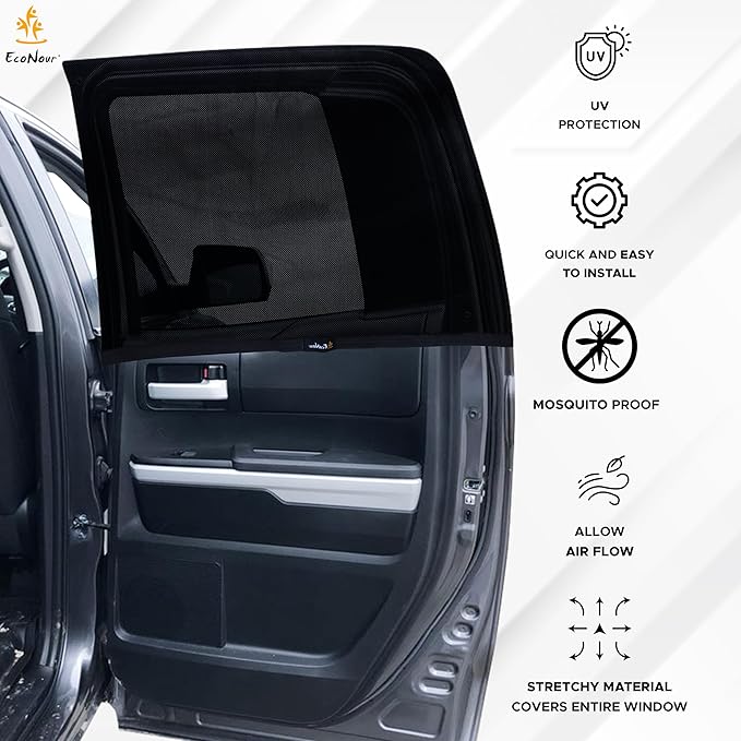 EcoNour Car Rear Window Sun Shades Compatible for Toyota Tundra | 2Pack-Sun Shade,100% UV & Mosquito Protection | Breathable Mesh Rear Window Covers for Privacy & Blackout-Car Window Accessories