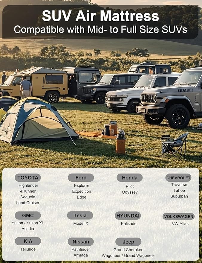 Umbrauto SUV Air Mattress for Car Camping, Leakproof & Quick Inflation Sleeping Airbed with Electric Pump, Fits Most Compact, Mid-Size & Full-Size SUV Trunks for Road Trip Travel