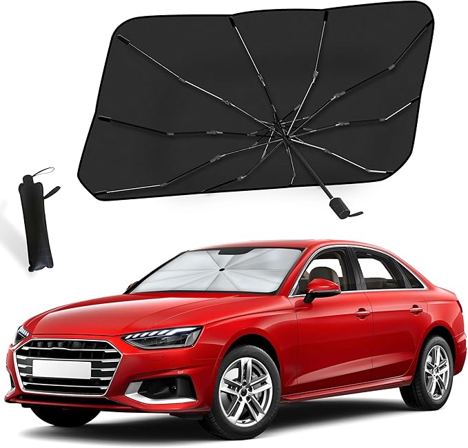 EcoNour Car Windshield Sun Shade | Foldable Car Umbrella Sun Shade | Windshield Cover Sunshade Blocks UV Rays | Sun Visor Protector | Automotive Interior Sun Protection Accessories (Medium 53" x 30")