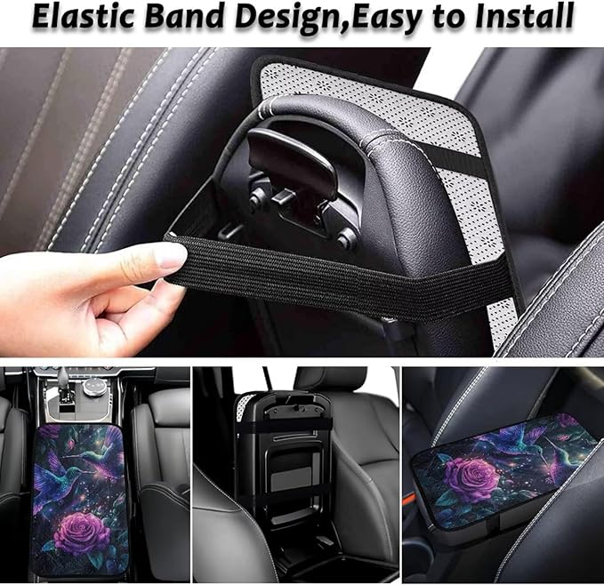 Rose Hummingbird Armrest Cover Non-Slip Soft Car Arm Rest Cushion Pad Flannel Anti-Slip Car Arm Rest Cushion for Arm Support for Cars Truck Van SUV Seat Protector